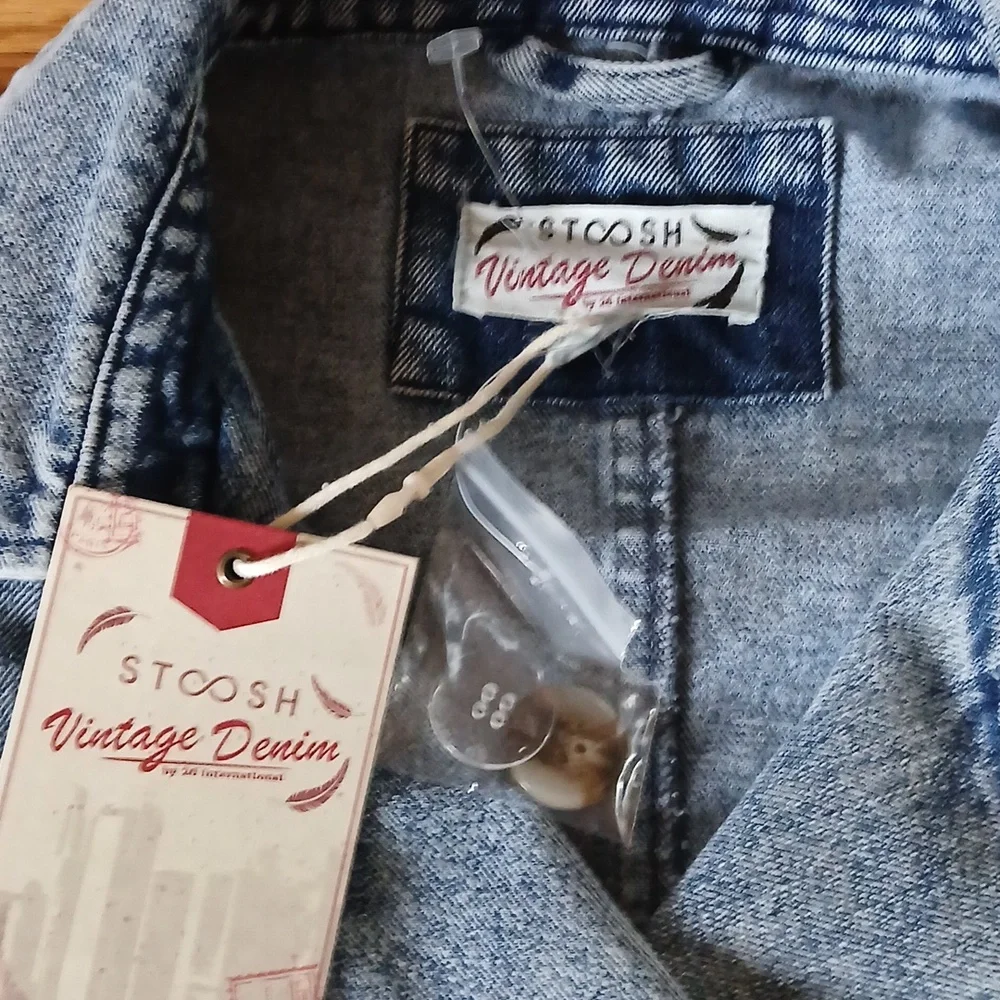 NWT Stoosh Vintage Denim Trench -Style Denim Jacket Acid Wash Look ■ Size M